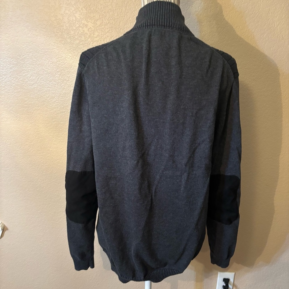 Tasso Elba Zip-Up Sweater XL Charcoal Grey Ribbed Full Zip Knit Cardigan Cotton - Picture 7 of 16